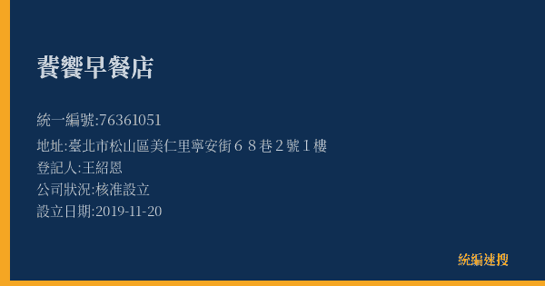 餥饗早餐店的照片-統編 76361051(臺北市) 公司登記資料與營業項目詳細圖表