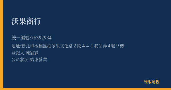 沃果商行的照片-統編 76392934(新北市) 公司登記資料與營業項目詳細圖表