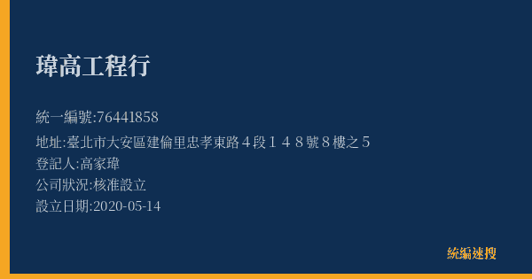 瑋高工程行的照片-統編 76441858(臺北市) 公司登記資料與營業項目詳細圖表