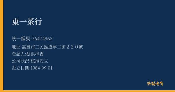 東一茶行的照片-統編 76474962(高雄市) 公司登記資料與營業項目詳細圖表