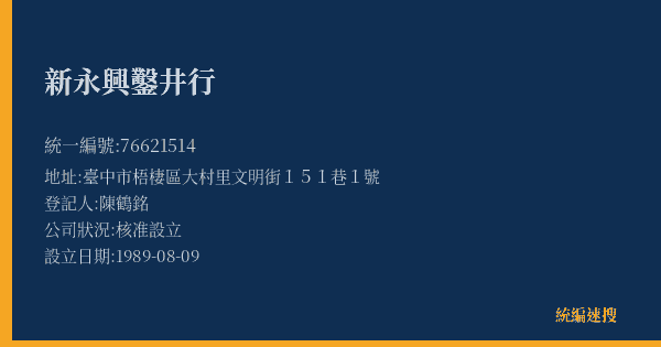 新永興鑿井行的照片-統編 76621514(臺中市) 公司登記資料與營業項目詳細圖表