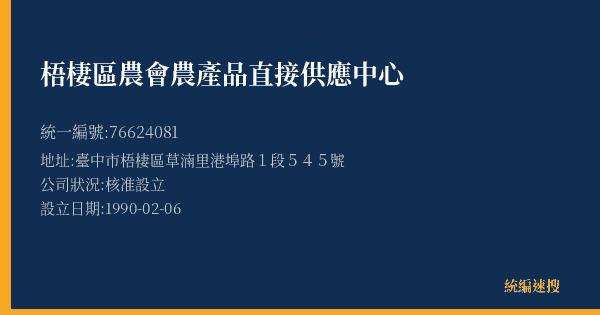 梧棲區農會農產品直接供應中心的照片-統編 76624081(臺中市) 公司登記資料與營業項目詳細圖表