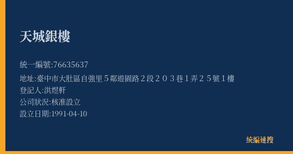 天城銀樓的照片-統編 76635637(臺中市) 公司登記資料與營業項目詳細圖表