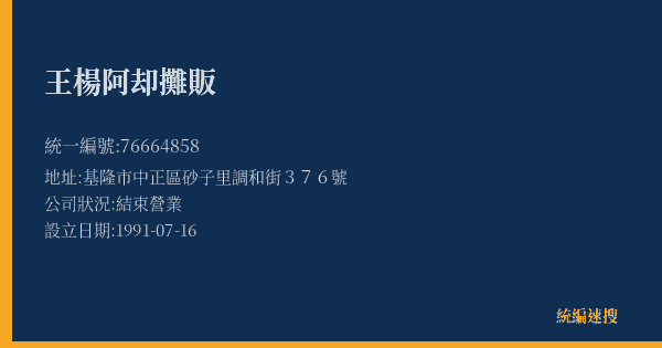 王楊阿却攤販的照片-統編 76664858(基隆市) 公司登記資料與營業項目詳細圖表