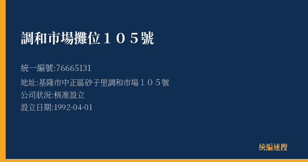 調和市場攤位105號的照片-統編 76665131(基隆市) 公司登記資料與營業項目詳細圖表