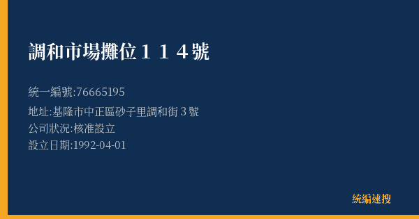 調和市場攤位114號的照片-統編 76665195(基隆市) 公司登記資料與營業項目詳細圖表