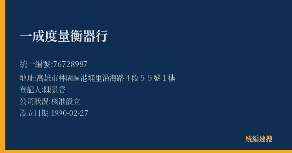 一成度量衡器行的照片-統編 76728987(高雄市) 公司登記資料與營業項目詳細圖表