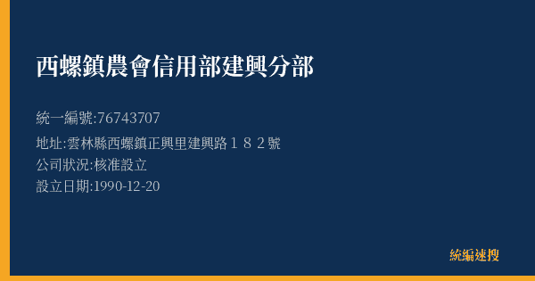 西螺鎮農會信用部建興分部的照片-統編 76743707(雲林縣) 公司登記資料與營業項目詳細圖表