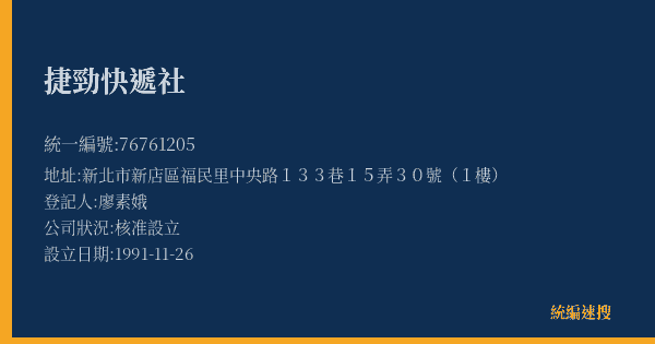 捷勁快遞社的照片-統編 76761205(新北市) 公司登記資料與營業項目詳細圖表