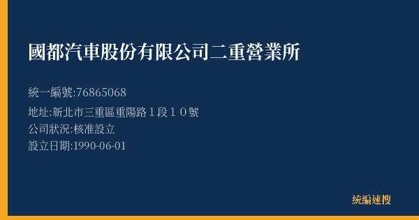 國都汽車股份有限公司二重營業所的照片-統編 76865068(新北市) 公司登記資料與營業項目詳細圖表