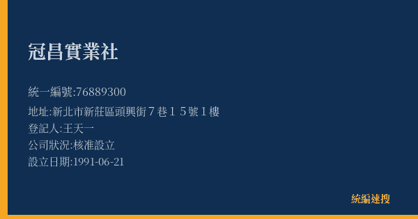 冠昌實業社的照片-統編 76889300(新北市) 公司登記資料與營業項目詳細圖表