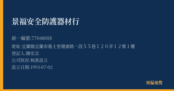 景福安全防護器材行的照片-統編 77048018(宜蘭縣) 公司登記資料與營業項目詳細圖表
