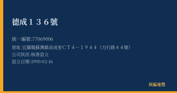 德成136號的照片-統編 77069006(宜蘭縣) 公司登記資料與營業項目詳細圖表