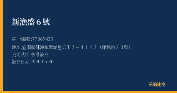 新漁盛6號的照片-統編 77069435(宜蘭縣) 公司登記資料與營業項目詳細圖表
