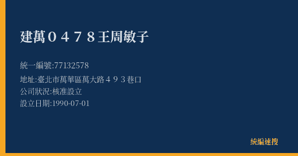 建萬0478王周敏子的照片-統編 77132578(臺北市) 公司登記資料與營業項目詳細圖表