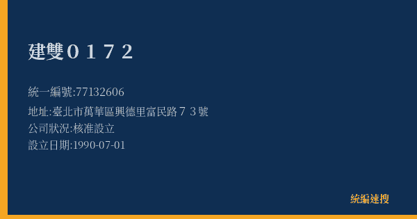 建雙0172的照片-統編 77132606(臺北市) 公司登記資料與營業項目詳細圖表