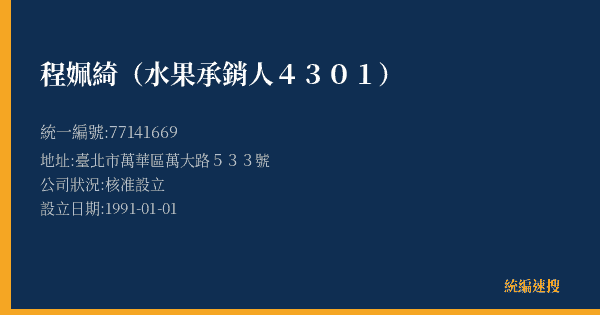 程姵綺(水果承銷人4301)的照片-統編 77141669(臺北市) 公司登記資料與營業項目詳細圖表