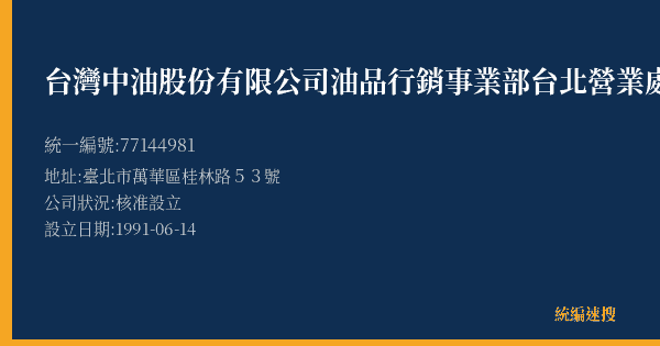 台灣中油股份有限公司油品行銷事業部台北營業處桂林路加油站的照片-統編 77144981(臺北市) 公司登記資料與營業項目詳細圖表