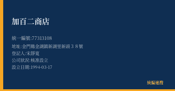 加百二商店的照片-統編 77313108(金門縣) 公司登記資料與營業項目詳細圖表