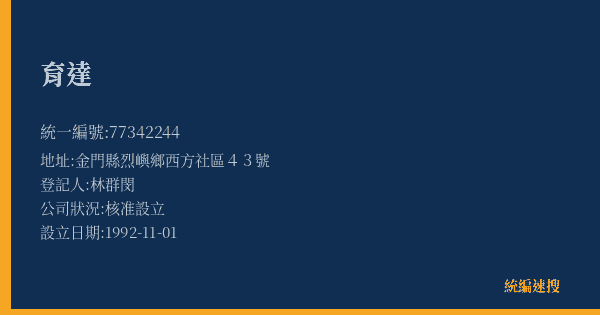 育達的照片-統編 77342244(金門縣) 公司登記資料與營業項目詳細圖表