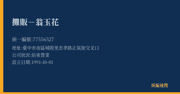 攤販-翁玉花的照片-統編 77556527(臺中市) 公司登記資料與營業項目詳細圖表