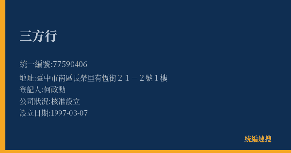 三方行的照片-統編 77590406(臺中市) 公司登記資料與營業項目詳細圖表