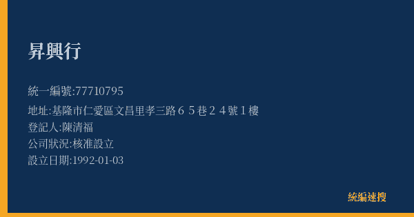 昇興行的照片-統編 77710795(基隆市) 公司登記資料與營業項目詳細圖表