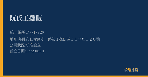 阮氏壬攤販的照片-統編 77717729(基隆市) 公司登記資料與營業項目詳細圖表