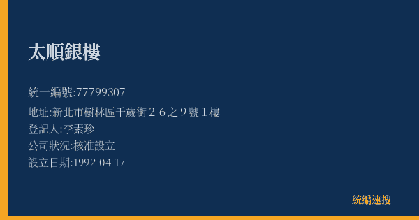 太順銀樓的照片-統編 77799307(新北市) 公司登記資料與營業項目詳細圖表