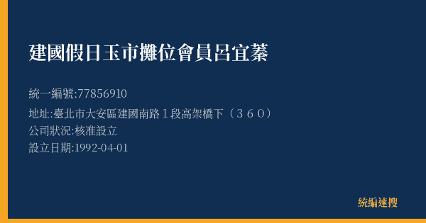 建國假日玉市攤位會員呂宜蓁的照片-統編 77856910(臺北市) 公司登記資料與營業項目詳細圖表
