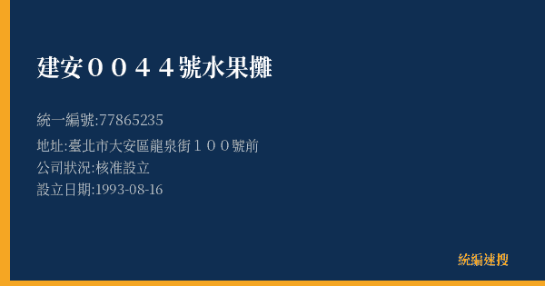 建安0044號水果攤的照片-統編 77865235(臺北市) 公司登記資料與營業項目詳細圖表