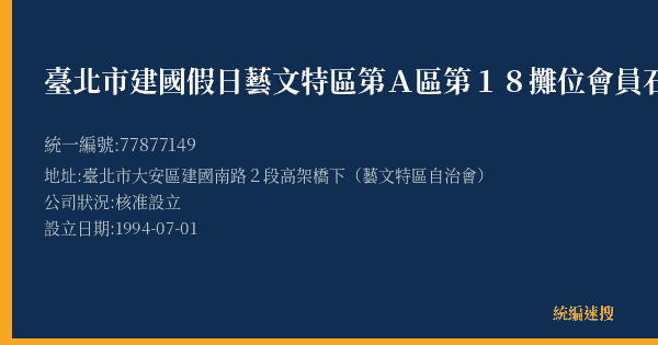 臺北市建國假日藝文特區第A區第18攤位會員石涂秀雲的照片-統編 77877149(臺北市) 公司登記資料與營業項目詳細圖表