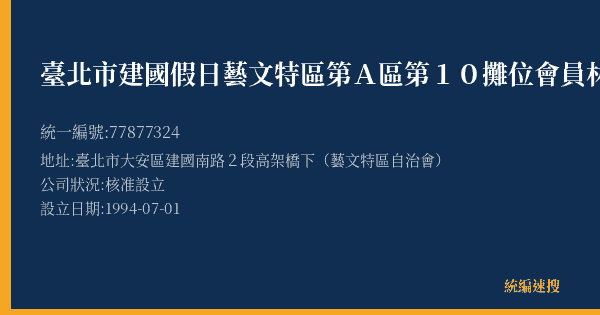 臺北市建國假日藝文特區第A區第10攤位會員林碧玉的照片-統編 77877324(臺北市) 公司登記資料與營業項目詳細圖表