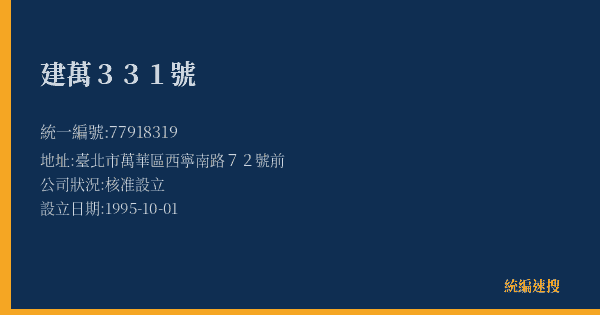 建萬331號的照片-統編 77918319(臺北市) 公司登記資料與營業項目詳細圖表