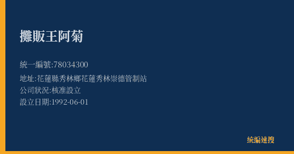 攤販王阿菊的照片-統編 78034300(花蓮縣) 公司登記資料與營業項目詳細圖表