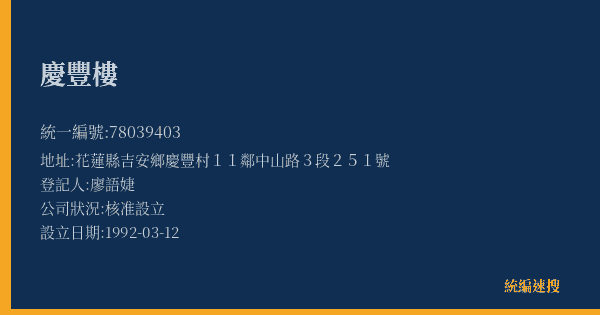 慶豐樓的照片-統編 78039403(花蓮縣) 公司登記資料與營業項目詳細圖表