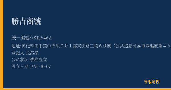 勝吉商號的照片-統編 78125462(彰化縣) 公司登記資料與營業項目詳細圖表