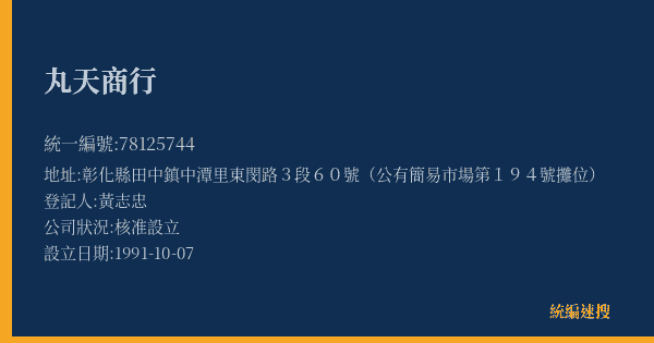 丸天商行的照片-統編 78125744(彰化縣) 公司登記資料與營業項目詳細圖表