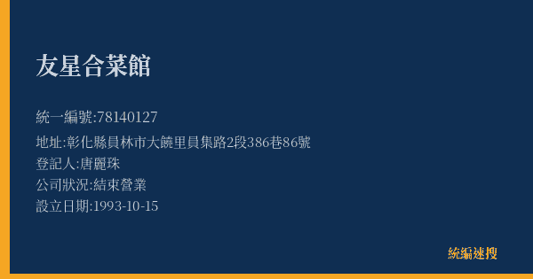 友星合菜館的照片-統編 78140127(彰化縣) 公司登記資料與營業項目詳細圖表