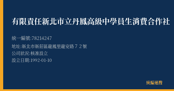 有限責任新北市立丹鳳高級中學員生消費合作社的照片-統編 78214247(新北市) 公司登記資料與營業項目詳細圖表