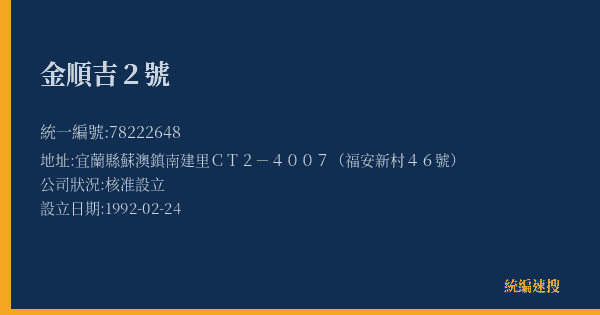金順吉2號的照片-統編 78222648(宜蘭縣) 公司登記資料與營業項目詳細圖表