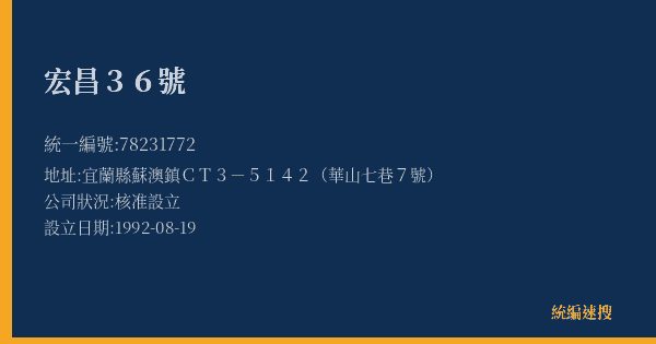 宏昌36號的照片-統編 78231772(宜蘭縣) 公司登記資料與營業項目詳細圖表