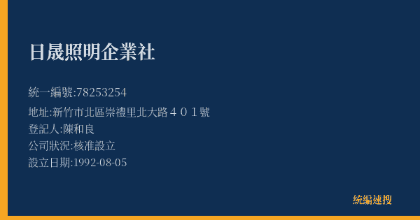 日晟企業社的照片-統編 78253254(新竹市) 公司登記資料與營業項目詳細圖表