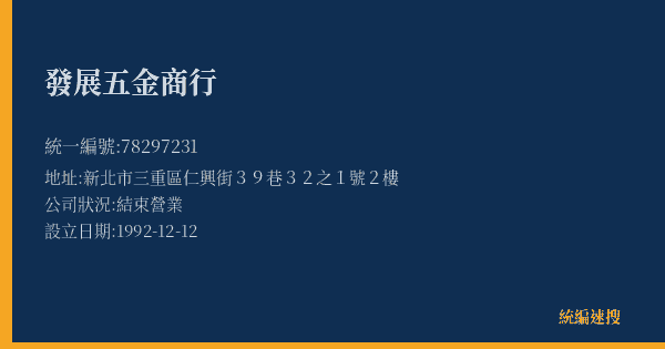 發展五金商行的照片-統編 78297231(新北市) 公司登記資料與營業項目詳細圖表