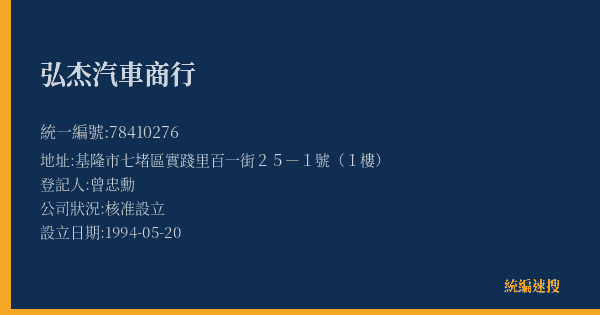 弘杰汽車商行的照片-統編 78410276(基隆市) 公司登記資料與營業項目詳細圖表