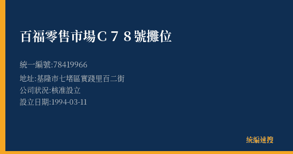 百福零售市場C78號攤位的照片-統編 78419966(基隆市) 公司登記資料與營業項目詳細圖表