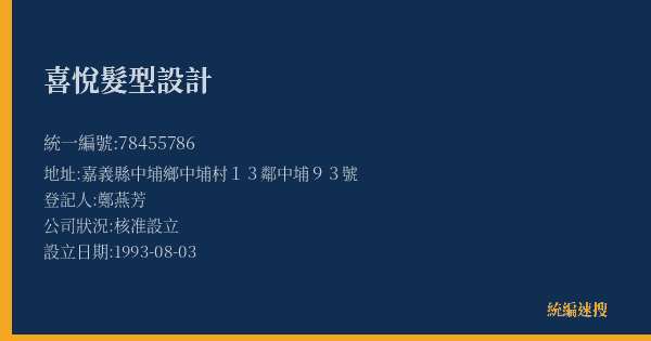 喜悅髮型設計的照片-統編 78455786(嘉義縣) 公司登記資料與營業項目詳細圖表