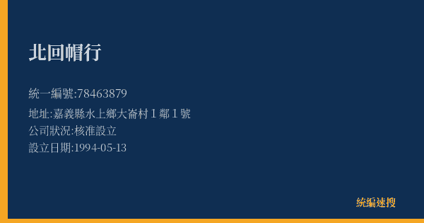 北回帽行的照片-統編 78463879(嘉義縣) 公司登記資料與營業項目詳細圖表