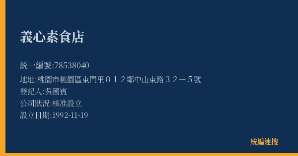 義心素食店的照片-統編 78538040(桃園市) 公司登記資料與營業項目詳細圖表
