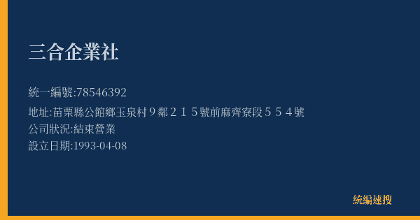 三合企業社的照片-統編 78546392(苗栗縣) 公司登記資料與營業項目詳細圖表